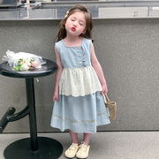 女童夏季套装2025新款超好看儿童牛仔连衣裙女宝宝夏装两件套裙子