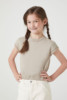 5-13岁外贸美系21家女孩中大童针织混纺短袖，宽松短款t恤上衣夏装