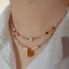 天然石淡水(石淡水)珍珠，项链小众设计精致红玛瑙，锁骨链高级感百搭毛衣链女