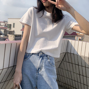2022夏季韩版短款显瘦内搭网红ins超火短袖，t恤女纯白色上衣