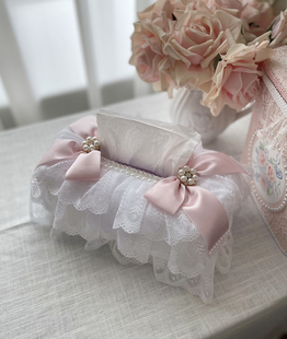 韩式白色浪漫蕾丝纸巾盒套复古法式珍珠蝴蝶结装饰布艺抽纸盒