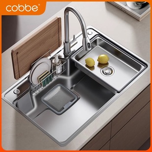 卡贝厨房洗菜盆日式单槽水盆304不锈钢水槽台下洗碗池大单槽家用
