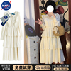 NASA~白色V领法式浪漫荷叶边连衣裙女春夏显瘦气质温柔风防嗮长裙