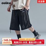 GUUKA潮牌水洗做旧短裤男夏季 学生嘻哈磨破假两件运动五分裤宽松