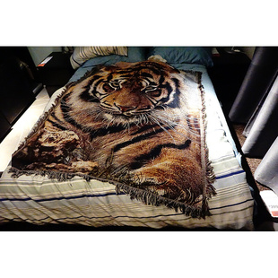 老虎虎头家居装修粗犷挂毯简约风格，休闲毯盖毯创意寝室用毛毯绒毯