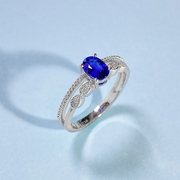 宝创集0.55克拉斯里兰卡皇家蓝宝石戒指18K金镶天然钻石气质优雅