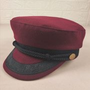 欧美风海军帽酒红色女帽大头围船长帽小头围军帽休闲潮流平顶帽子