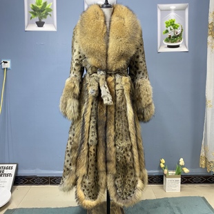 2023年冬季女士九尾狐皮草整皮貉子毛毛加长个性走秀时尚裙摆外套
