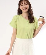 日单夏季甜美日系设计感v领单排扣显瘦女花瓣袖气质衬衫女