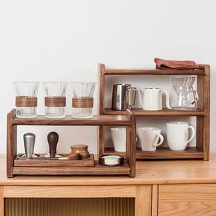 实木茶杯架桌面收纳台胡桃木咖啡器具置物架茶具博古架小型展示架