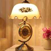 新中式复古怀旧风卧室台灯 民国风格书房客厅带钟表装饰床头柜灯