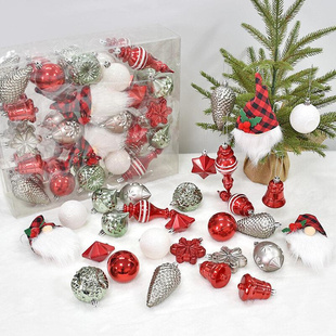 圣诞装饰品盒装彩绘球挂件圣诞树，藤条花环场景布置彩球挂饰44