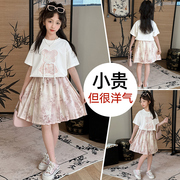 女童夏装短袖套装大儿童，新中式古风古装，汉服套裙夏季中国风潮9岁8