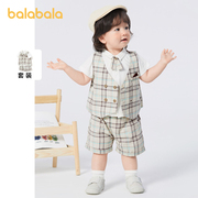 巴拉巴拉男童短袖套装婴儿，夏装宝宝衣服，三件套文艺休闲时髦绅士潮