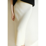 羊毛针织半身裙女冬2023气质修身高腰显瘦白色垂感一步包臀裙