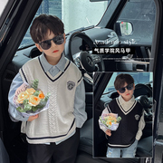 男童套装儿童针织马甲春季毛衣，男孩衬衫韩系学院风可爱两件套