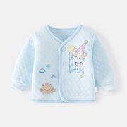 春秋新生儿衣服0-3个月，纯棉婴儿内衣开衫单件，夹棉宝宝保暖打底衣