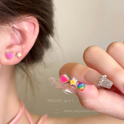 彩虹糖果星星爱心耳钉，女夏季独特套装耳环，2024高级感耳饰