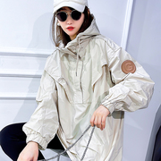 欧洲站春秋女装薄款设计感半拉链外套，休闲套头宽松冲锋衣夹克