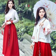 古装复古设计改良汉服女枣红色，鱼鳞交领襦裙日常中国风女装