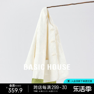 basichouse百家好新中式提花，外套女春气质，国风圆领盘扣长袖上衣