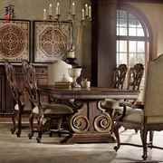 法式乡村复古橡木实木雕花餐桌椅组合美式简约长方形饭桌