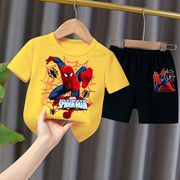 蜘蛛侠儿童套装2023夏季休闲套装，t恤裤子中小男童运动两件套