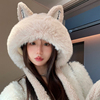 韩版可爱毛绒耳朵护耳针织帽女冬季加绒保暖雷锋帽户外防寒毛线帽