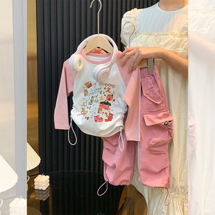 小沐沐女童秋装上衣洋气2023儿童，时髦套装女宝宝洋气两件套