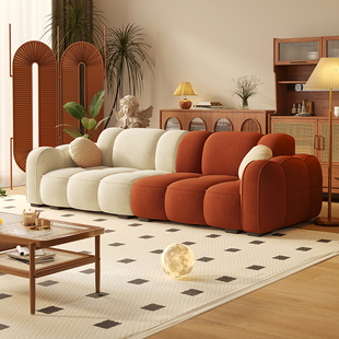 法式复古风饼干沙发，家用客厅小户型简约直排设计师2024款布艺沙发