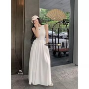 法式白色背心裙无袖气质连衣裙女2024夏季设计感长裙收腰显瘦裙子