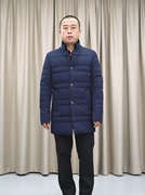 獭兔毛领羽绒服男蓝色，普洛克23冬2色软料商务休闲中长款外套