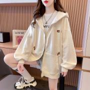 小个子连帽外套女春秋季2023韩版宽松大码bf慵懒风华夫格薄款卫衣