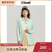 Eland衣恋长袖衬衫女士夏季时尚刺绣口袋设计印花图案