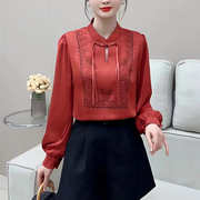 新中式国风复古盘扣刺绣衬衫女春季设计感小众宽松长袖上衣潮
