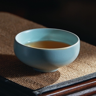 恒福东道汝窑大肚品茗杯，家用高端精致陶瓷，可养开片茶杯礼盒款