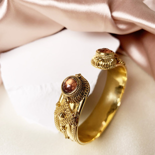 法国la2l天然宝石开口粗环手镯女欧洲小众，独特设计感个性手环