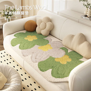 秋冬季沙发垫子花朵防滑坐垫，椭圆形座垫冬天厚款盖巾加厚毛绒盖布