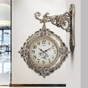 欧式静音客厅挂钟家用双面钟表静音个性，挂表时尚复古时钟美式装饰