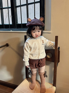 春季女童毛衣外套婴儿针织开衫宝宝可爱小熊刺绣长袖外穿小外搭