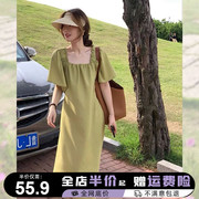 夏装2023惊艳女装绿色连衣裙子设计感小众别致甜辣气质高级感