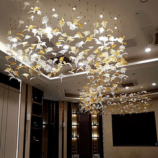 酒店大堂售楼部沙盘灯非标，定制艺术工程吊灯，创意大型枫叶水晶灯具