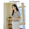 拉夏贝尔/La Chapelle短袖T恤女夏季抽绳收腰短款条纹上衣