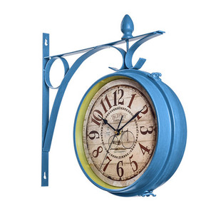 地中海双面客厅挂钟铁艺两面静音美式复古简约钟表欧式简约时钟表