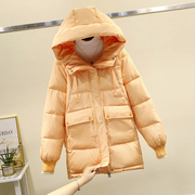 橘色羽绒棉服女2023年冬季中长款小个子，棉袄韩版宽松棉衣外套