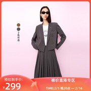 LILY2023秋女装美式复古vintage短款小西装外套宽松外搭上衣
