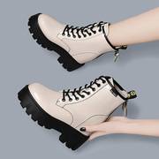 内马丁靴女款2022年春秋季单靴厚底小个子皮鞋，白色夏短靴(夏短靴)