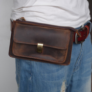 手工牛皮多功能横款手机，包烟包男士户外拉链，零钱包穿皮带腰包真皮