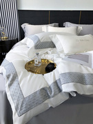 1轻奢风植物珍丝棉四件套简约色织提花被套纯色床单床上用品