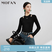 mofan摩凡春秋韩版黑色，修身镂空设计感打底衫长袖显瘦t恤女